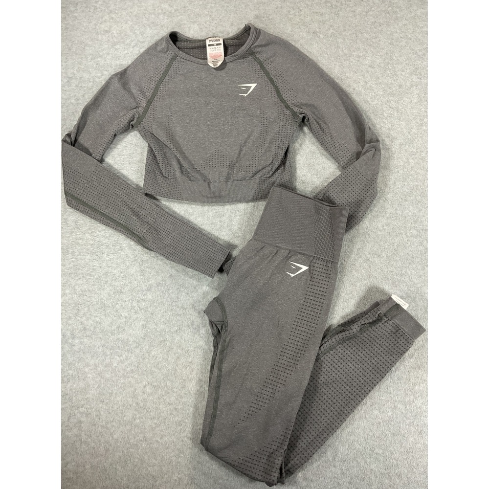 Gymshark Energy+ Seamless Set Grey LS Crop Top & High Waist Leggings XS 3015